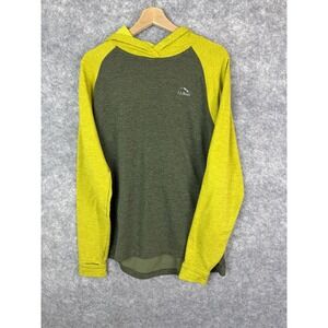 LL Bean Hoodie Mens Medium Adventure Grid Pullover Outdoors Fleece Green Fitted